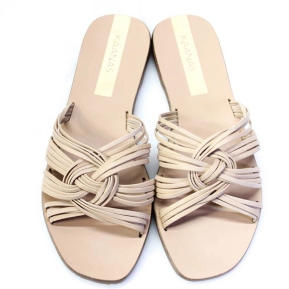 NIB KAANAS Miciela Sandals Beige 5 Strappy Knotted Leather Slide - Picture 1 of 10